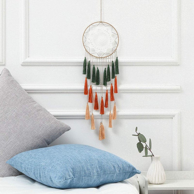 Pimuza Dream Catchers for Teens Girl Bedrooms Decor Boho Nightmare Crochet Sun Floral Woodland Traditional Dreamcatcher Windchime for Boy Room Decorations, Baby Shower, Toddler Crib,Gold Green Orange - Image 4